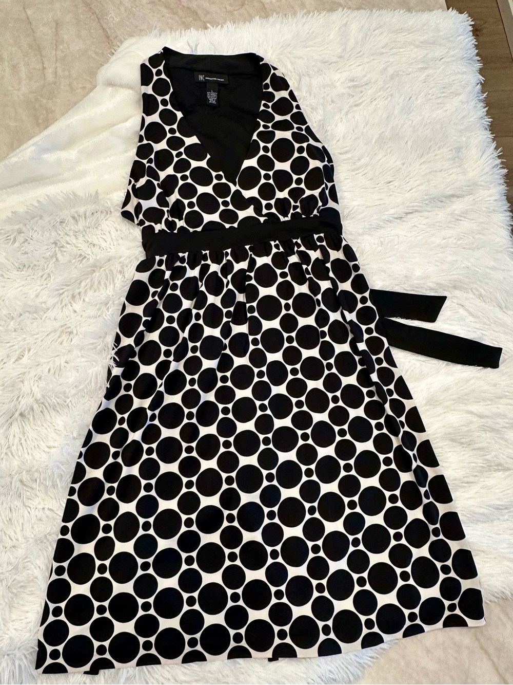 INC International Concepts Black and White Polka Dot Midi Dress